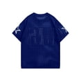 thumbnail image 2 of Zaitun Men's Knit Jersey Short Sleeve Pullover Shirt - Vintage Letter Print Crochet Detail, 2 of 6