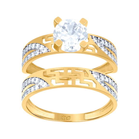 14k Two-tone Gold Womens Cubic Zirconia Center Stone Duo Bridal Ring Set 6.5mm Long Ring for Women