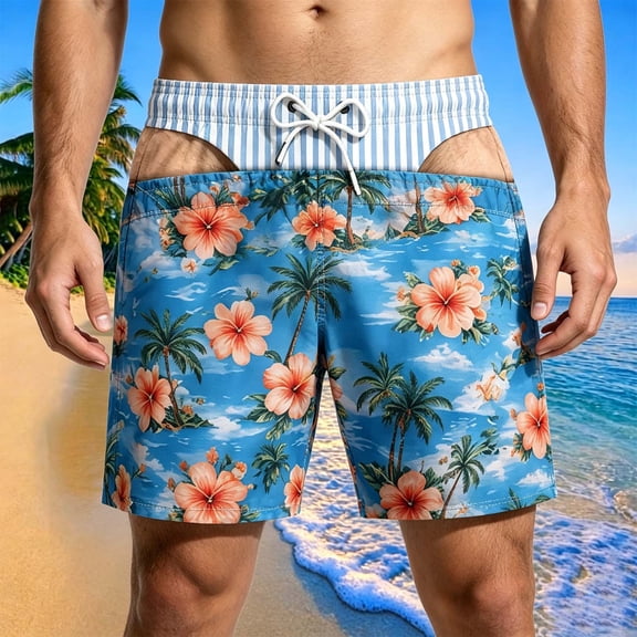 Funny Swim Trunks for Men Summer Vacation Shorts Trunks for Summer Pool Party Gag Gifts Trunks With Palm Tree Pattern