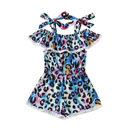 

HIBRO Toddler Summer Girls Sleeveless Leopard Prints Falbala Casua Sling Jumpsuit Clothes Baby Girl Flare Romper Big Sister Outfit
