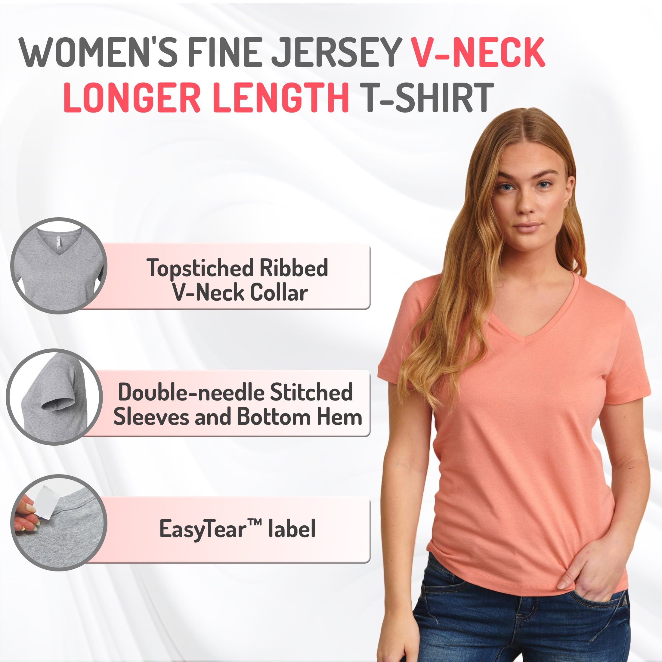 Aquaguard Women's Fine Jersey V-Neck Longer Length Short Sleeve T-Shirt (3 Pack)