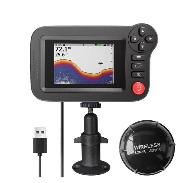 Portable Fish Finder Transducer Sonar Sensor Water Depth Finder LCD Screen Echo Sounder Fishfinder ,Easy to Use