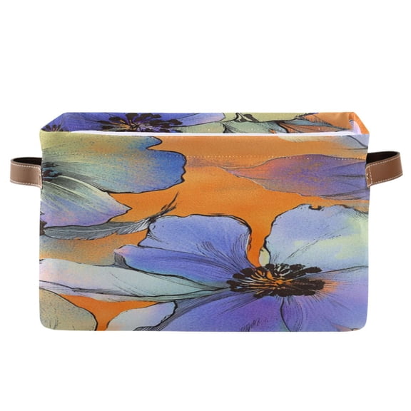 Blue and Green Large Flowers Foldable Storage Basket,Canvas Fabric Foldable Storage Bins with Handles Open Home Storage Bins Boxes for Toy Book Shelf Closet Baskets