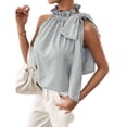 thumbnail image 4 of Levmjia Womens Sleeveless Tank Tops Lightweight Ruffled Halter Neck Striped Drawstring Loose Fit Casual Blouses Breathable Summer Shirts Daily Shopping Beach Holiday, 4 of 5
