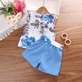 thumbnail image 4 of Yammkia Baby Clothes For Girls Baby Girl Summer Clothes Sleeveless Floral Top Ribbed Shorts Boho Outfit Set for 6-7 Years,Blue, 4 of 4