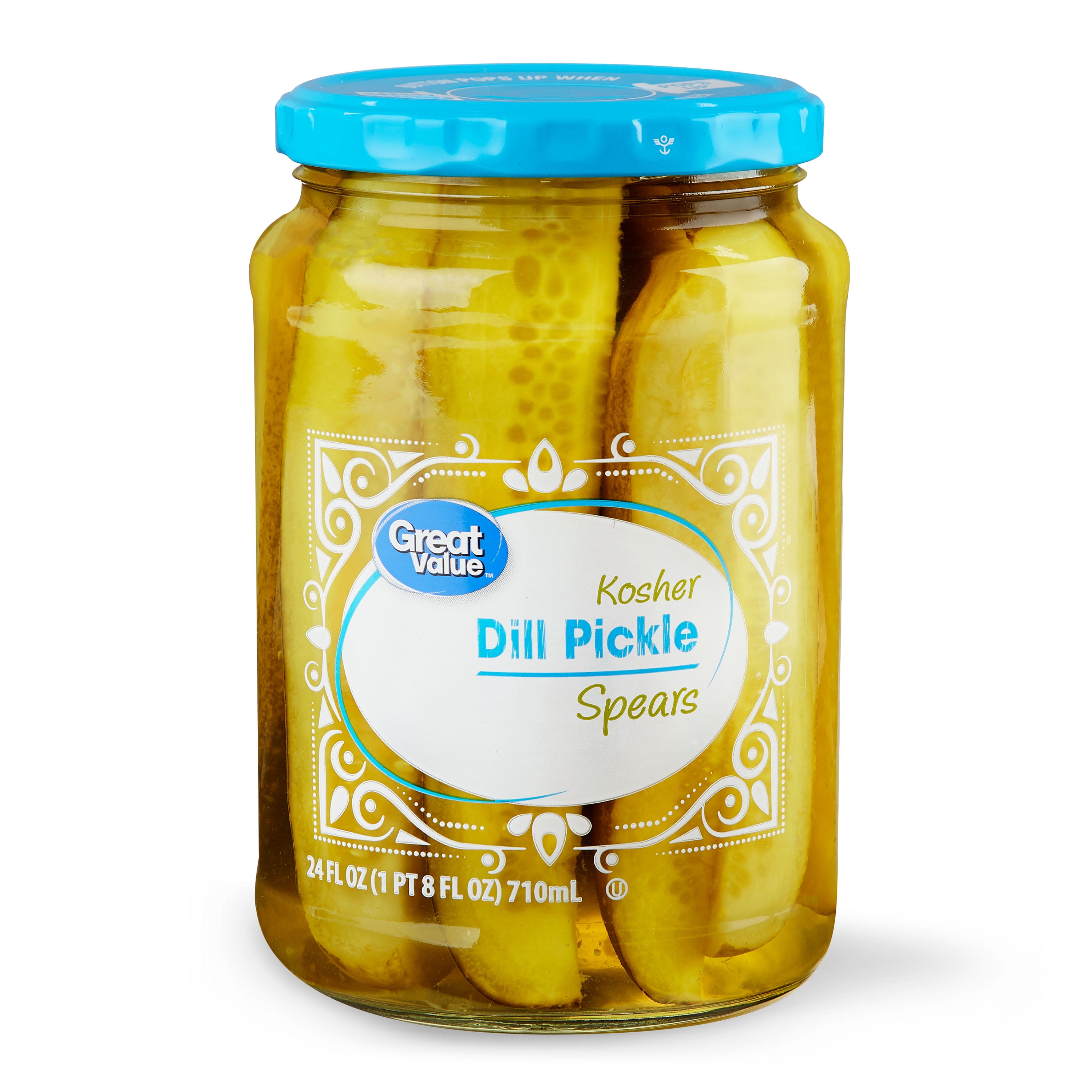 (6 pack) Great Value Kosher Spears Dill Pickle Fresh Pack, 24 fl oz Jar