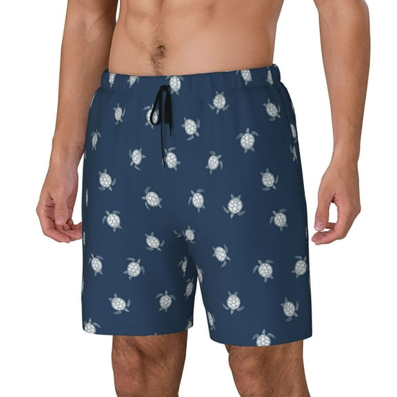 Naloa Turtle Print Men Swim Trunks with Compression Liner ,Board Shorts,Men's Swim Shorts with Drawstring and Elastic Waistband-Small
