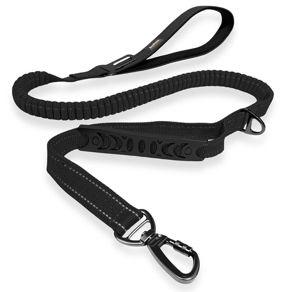 JoyPetto No-Pull Bungee Dog Leash with Dual Handle, 4-6ft Shock Absorbing Reflective Leash with Car Seatbelt Clip, 150lb Capacity, Black