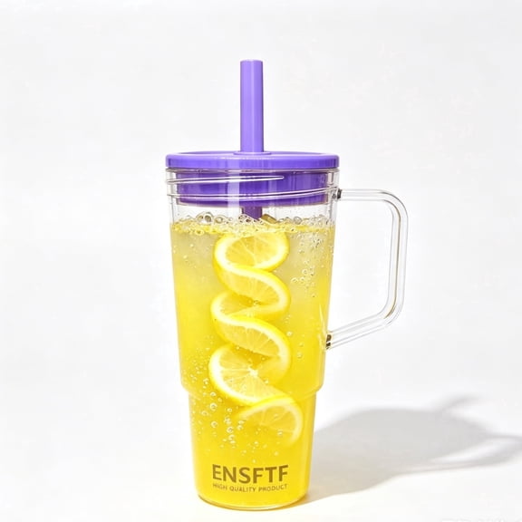 40 oz Clear Tumbler with Handle, Lid, and Straw – Reusable Cup for Hot & Cold Drinks, Fits Car Cup Holders, Leak-Proof Design