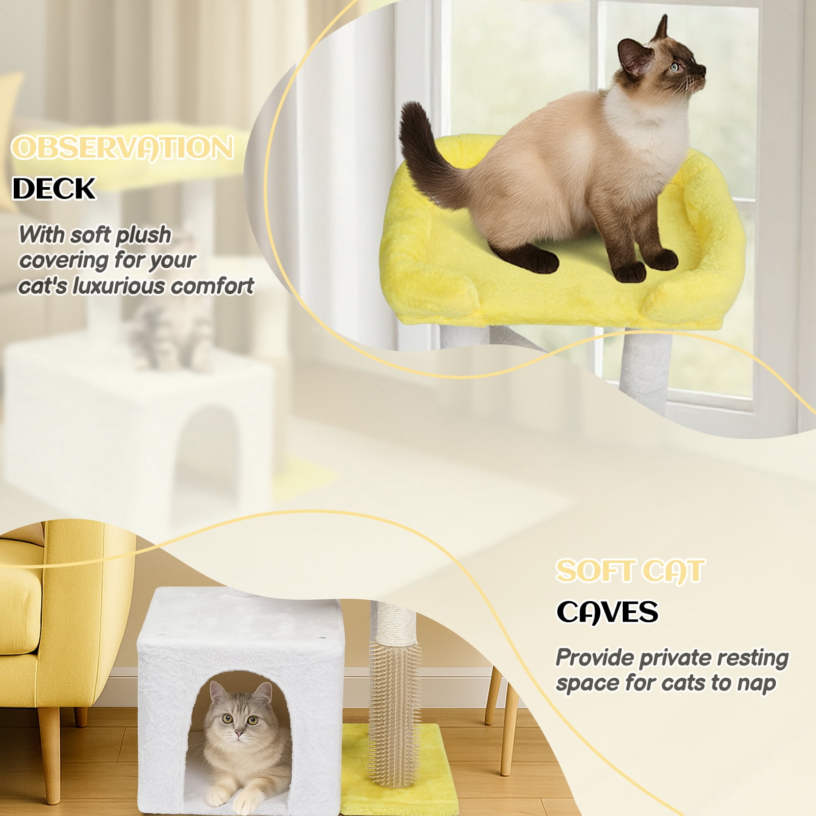 Ktaxon 27.5in Cat Tree, Multi-Level Tower with Scratching Post & Pad, Padded Bed for Kittens & Indoor Cats, White & Yellow