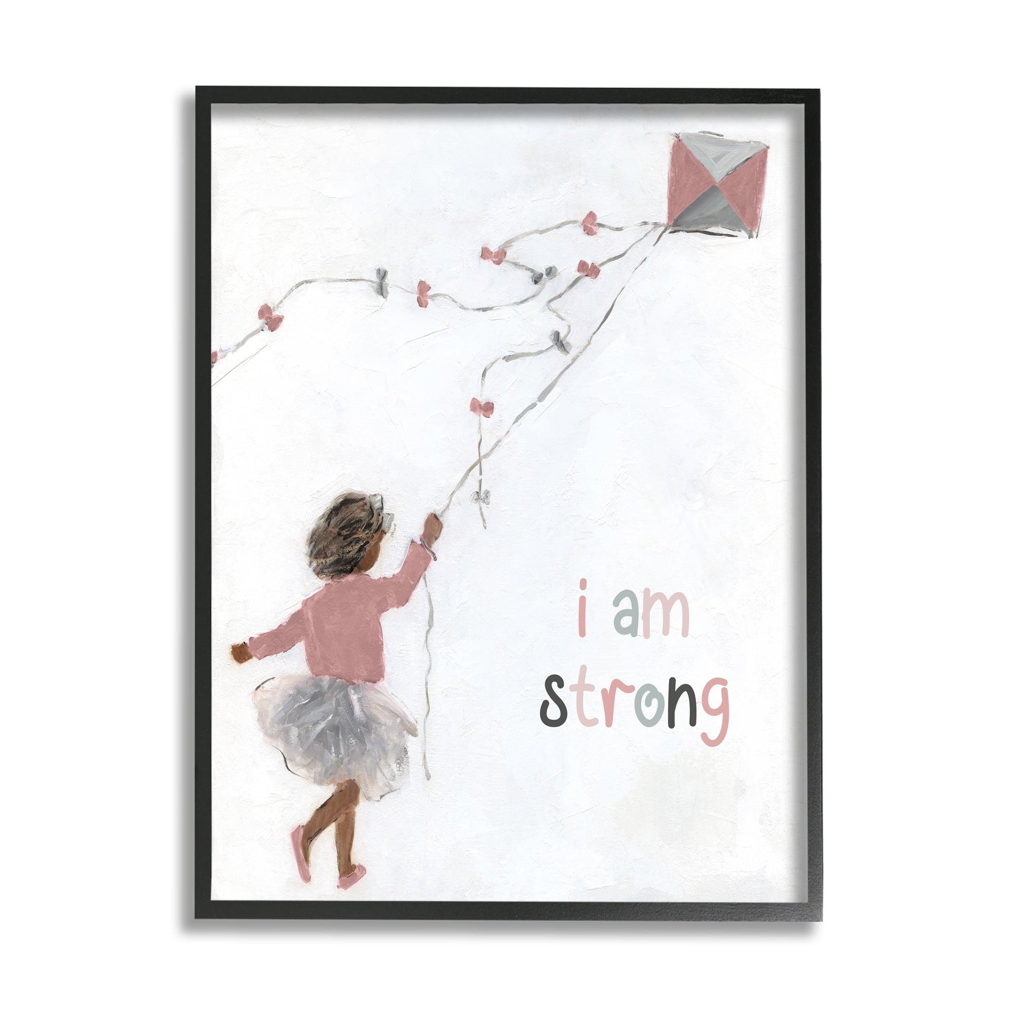 Stupell Industries I Am Strong Motivating Kids Kite Flying Painting Graphic Art White Framed Art Print Wall Art, Design by Sally Swatland