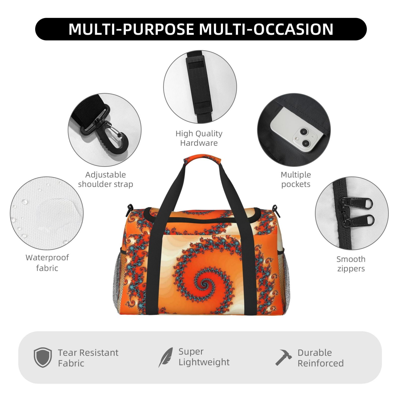 Kdxio Orange Rotating Travel Duffel Bag Gym Bag Weekender Travel Bag Gym Bag for Women &Men Airplane Travel Essentials for Flying