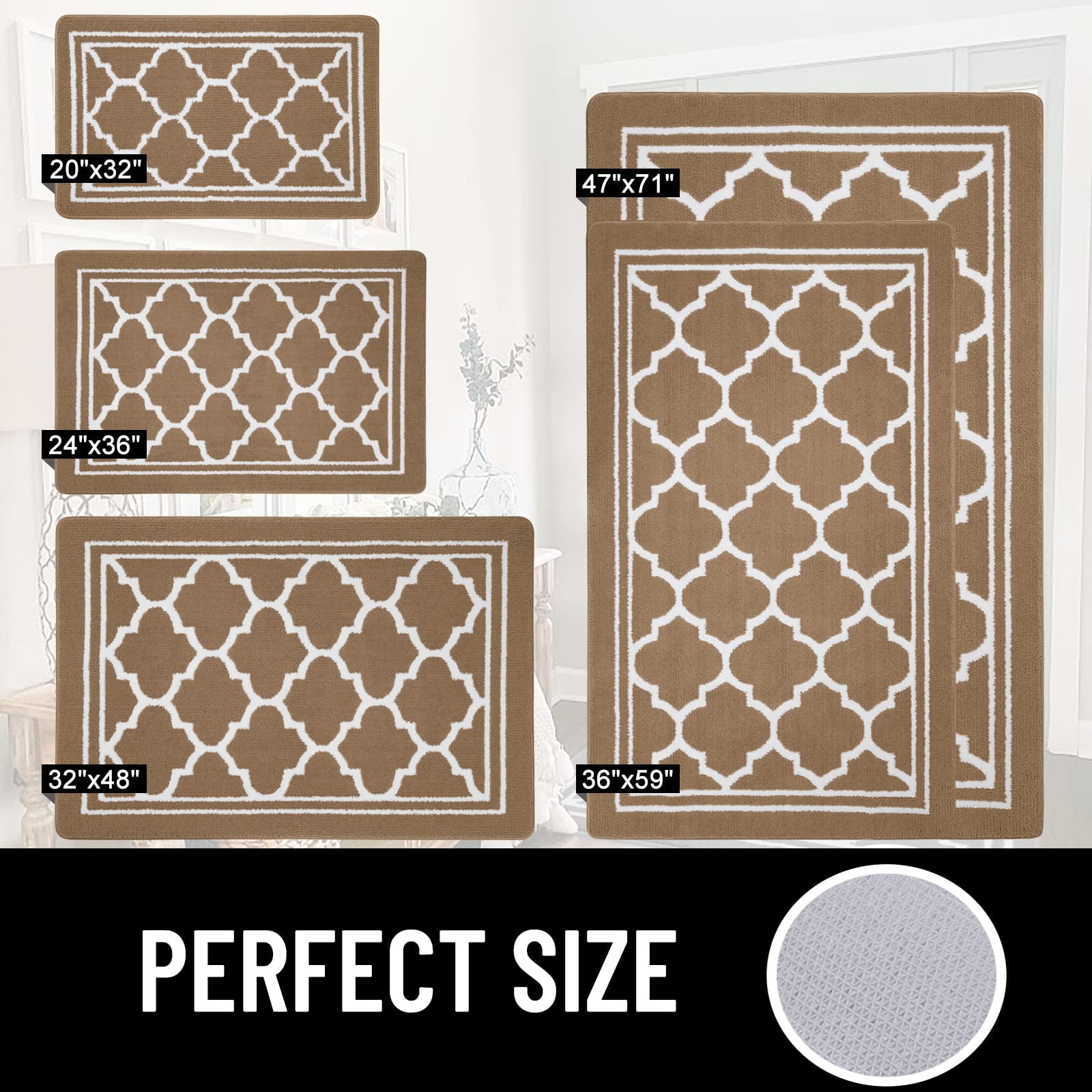 Buganda Door Mats Indoor, 20"×32", Water Absorbent Low Profile Anti-Slip Front Door Mat, Door Rugs for Entrance, Brown