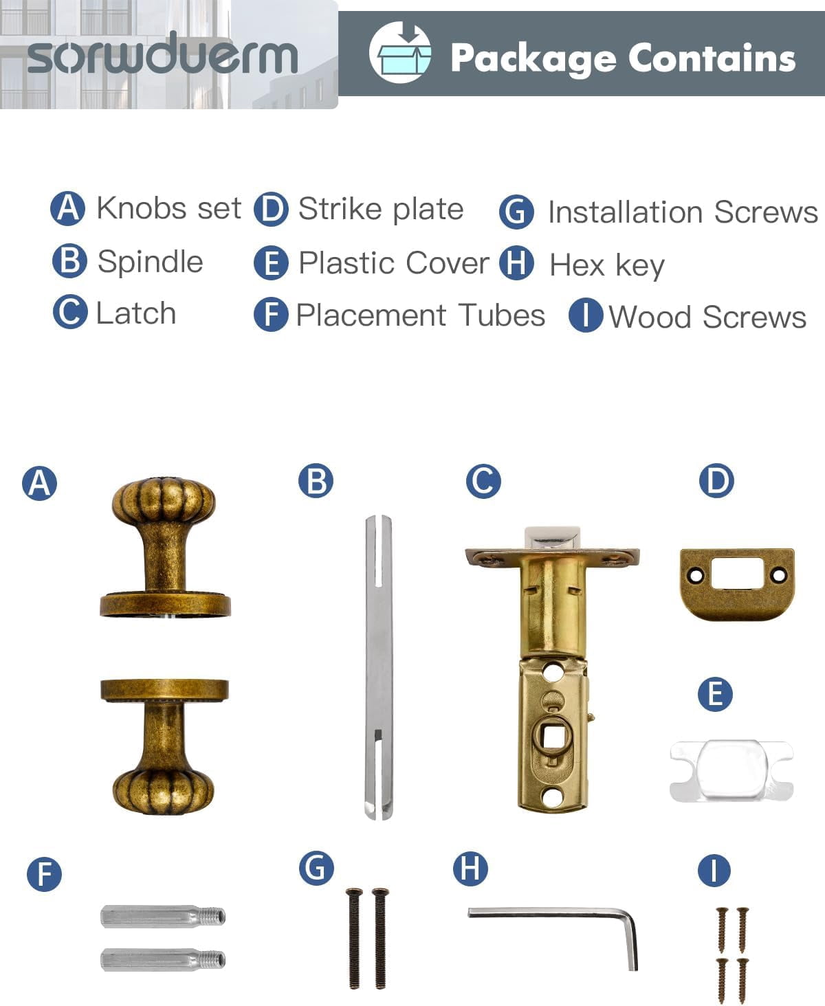 Antique Brass Door Knob Passage Door Knobs Interior Door Knob for Hall and Closet,Zinc Alloy 1 Pack