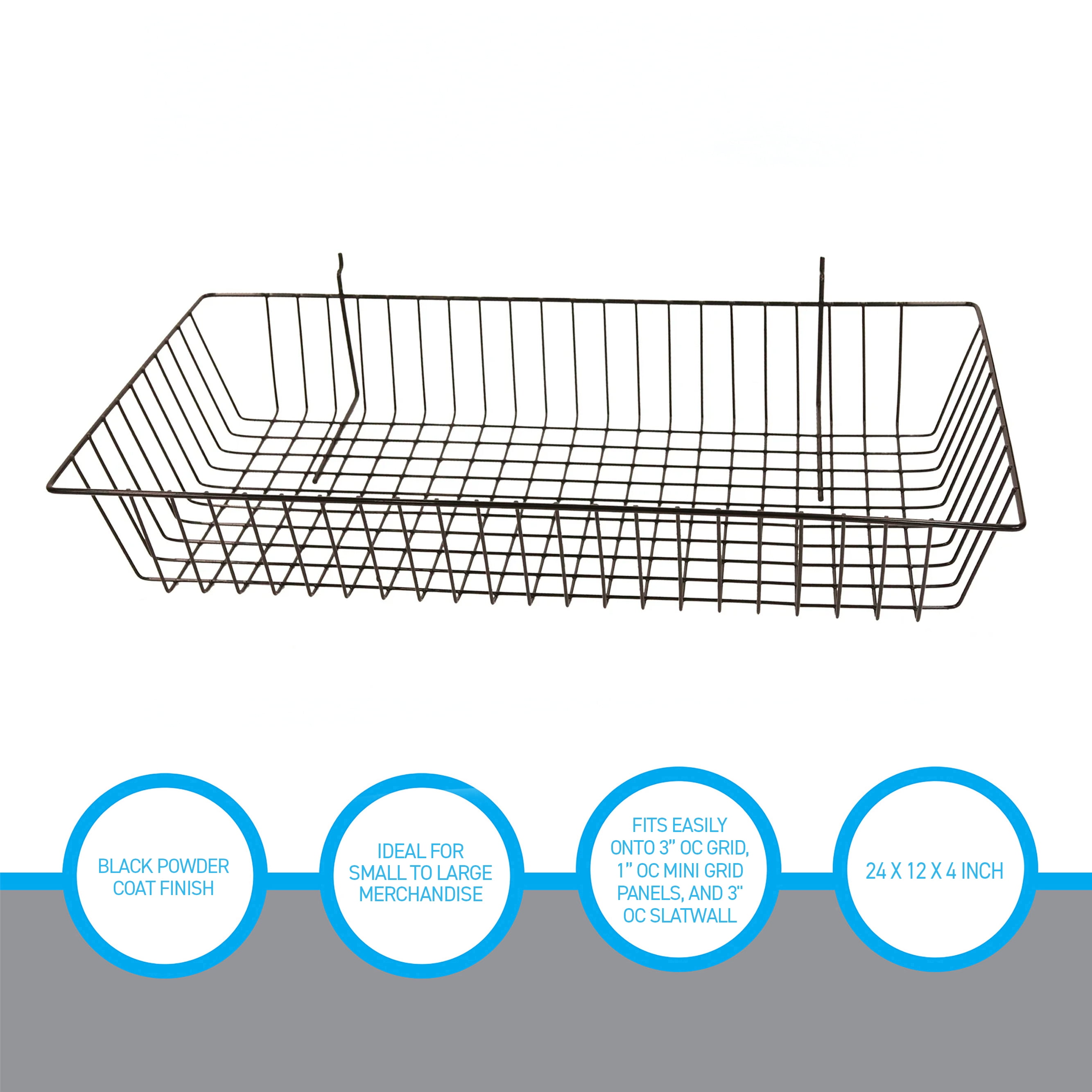 SSWBasics 24" x 12" x 4" Black Mini Grid Basket for Slatwall & Wire Grid