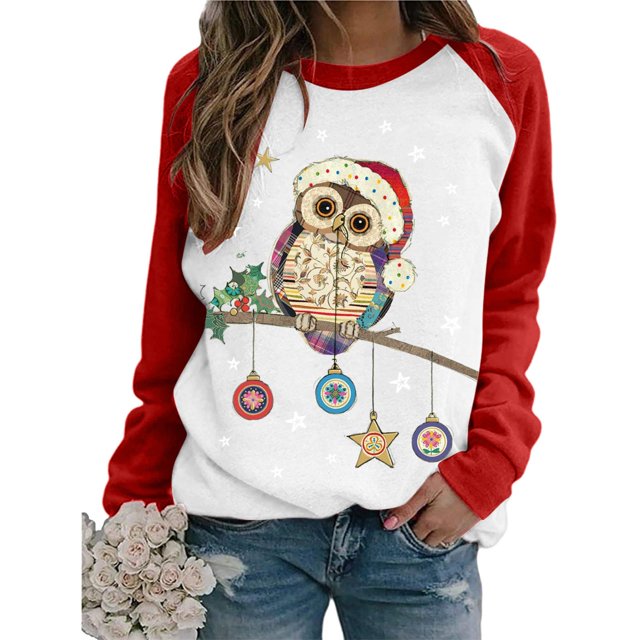 Pntutb Mujeres Casual Navidad Impresión Raglan Manga Larga Camisas Blusa tops Pntutb Pntutb-2148