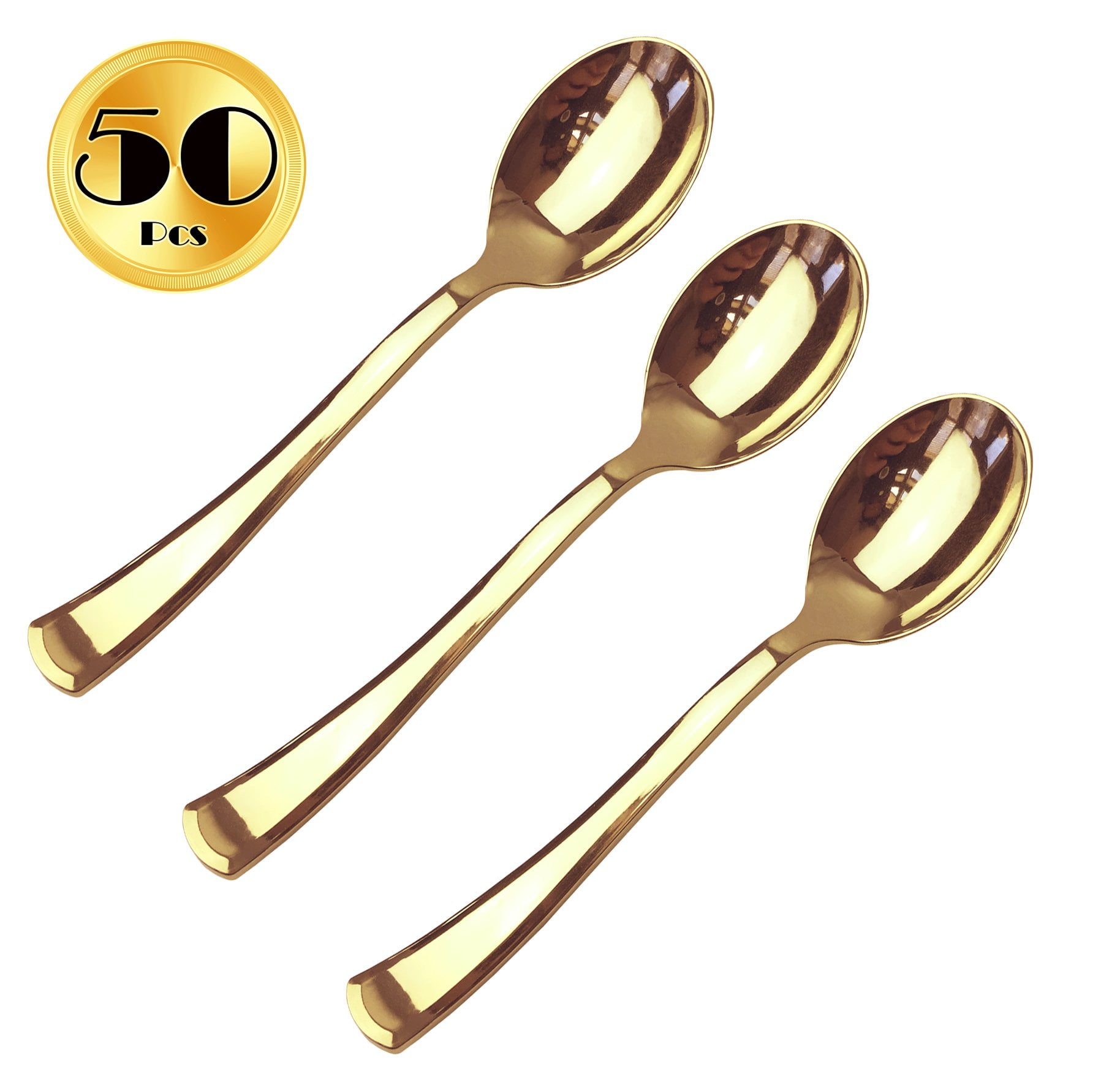 JL Prime 50 Piece Gold Plastic Spoons Bulk Set, Gold Plastic Cutlery