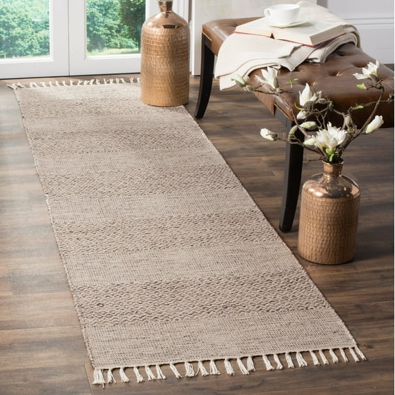 SAFAVIEH Montauk Karlene Geometric Striped Cotton Runner Rug, Ivory/Steel Grey, 2'3" x 14'