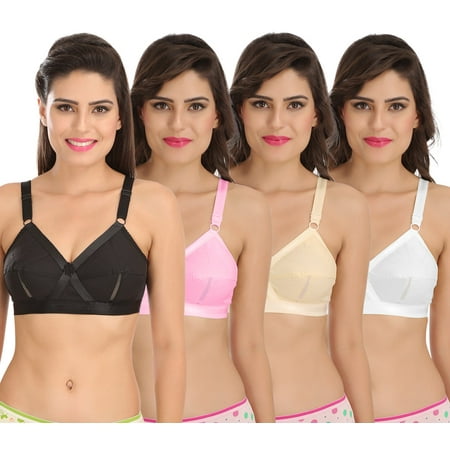 

Ossirrio Women Everyday Comfort Full Cup Bra Non Wired Plus Size Cotton Bra Pack of 4