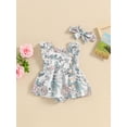 thumbnail image 2 of Argulvti Infant Baby Girls Romper Dress, Polyester Floral Print Ruffled Sleeves Square Neck Button Leisure Romper with Headband, 2 of 7