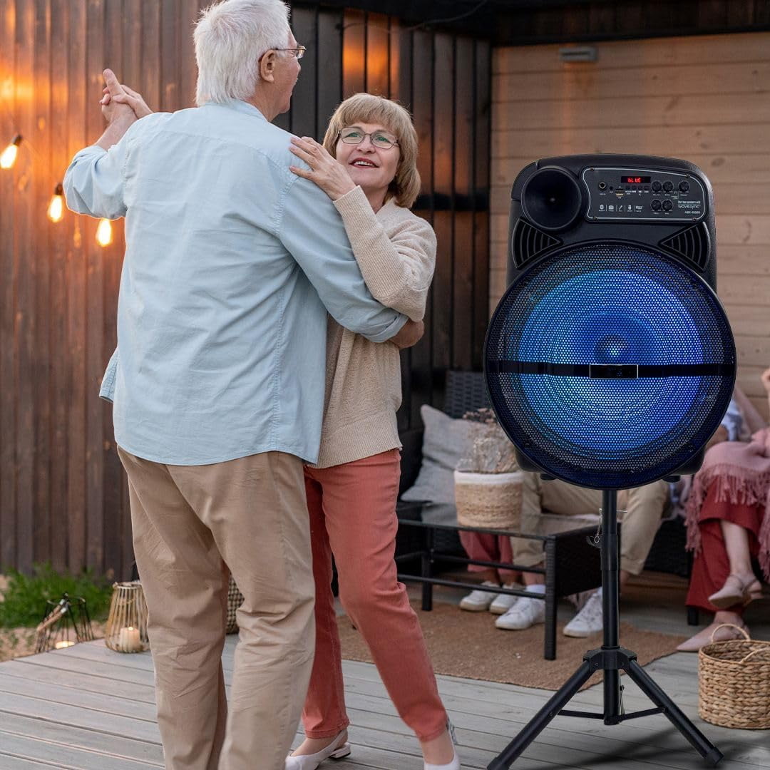 RIDWIND 15" Portable Party Bluetooth Speaker with LED Lights, Stand, Wireless Mic, and Rechargeable Battery – Ideal for Outdoor Events, Karaoke, and House Parties