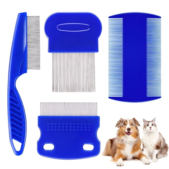 RAGUPEL 4 Pack Flea Lice Comb,Stainless Steel Double Sided Dog Eye Combs Tear Stain Remover Combs,Gentle Pet Comb to Remove Tangle and Knots,Tear Stain Remover,Dematting Tool for Small