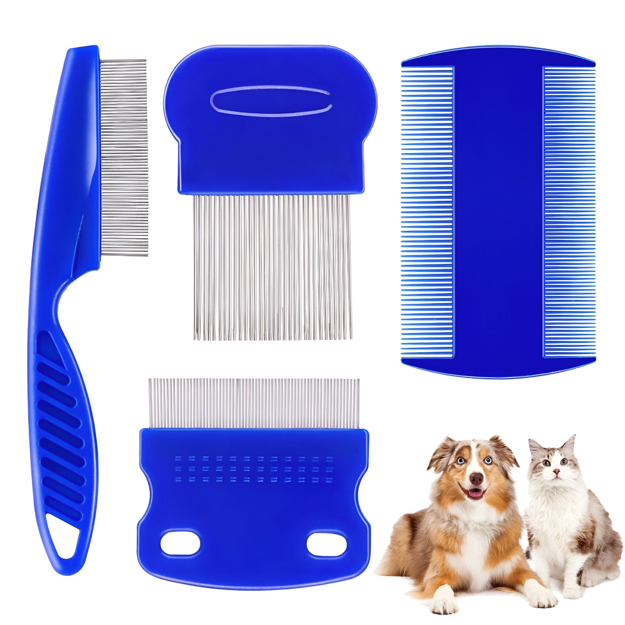 RAGUPEL 4 Pack Flea Lice Comb,Stainless Steel Double sided Dog Eye Combs Tear Stain Remover Combs,Gentle Pet Comb to Remove Tangle and Knots,Tear Stain Remover,Dematting Tool for Small Large Pets
