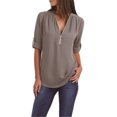 thumbnail image 2 of Camisa de blusa de manga larga con cremallera superior para mujer, paño informal con cuello en V, gris, S Sweethay AP002124-09, 2 of 3