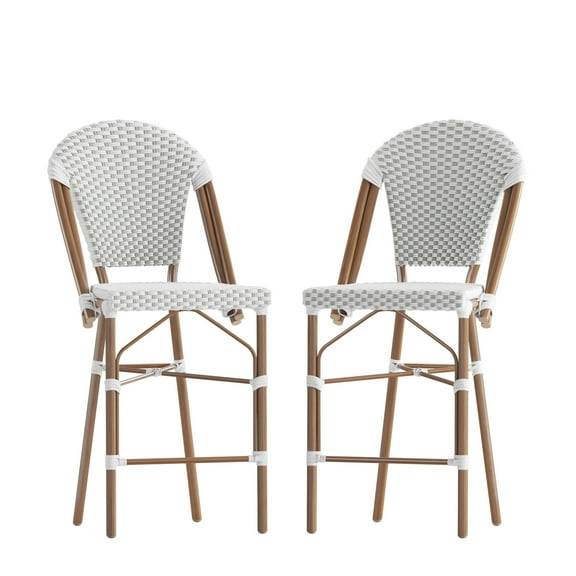 Flash Furniture French Bistro Square Stackable Rattan Back Counter Height Stool, White (Set of 2)