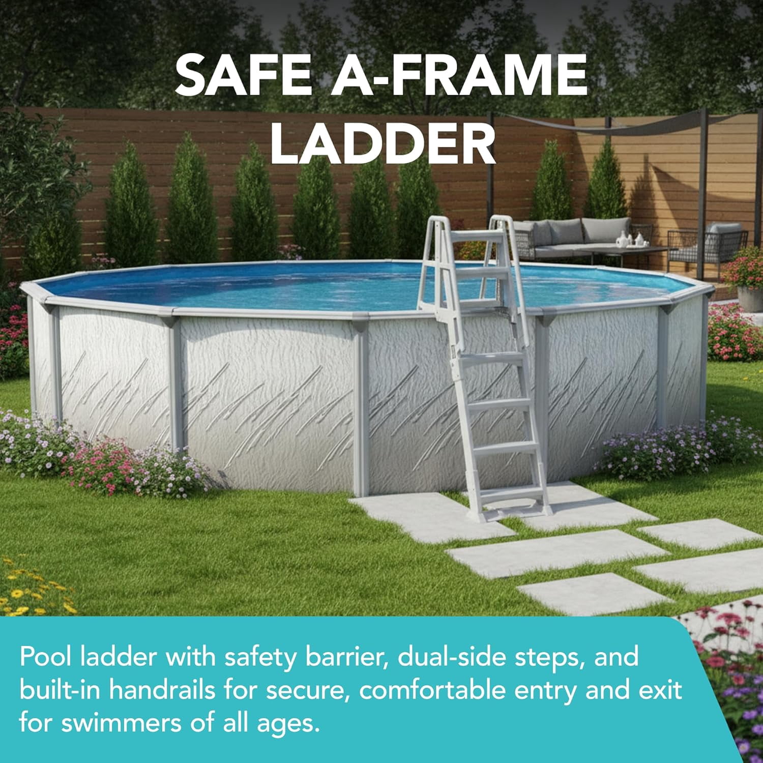 Puri Tech 18' x 52" Lakeview Above Ground Swimming Pool Set with Liner, Filtration System, Skimmer, Ladder and Winter Cover for Complete Backyard Swimming Pool Setup