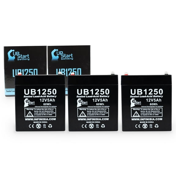 3x Pack - Compatible Napco Alarms MA1000E4LB PAK Battery - Replacement UB1250 Universal Sealed Lead Acid Battery (12V 5Ah, 5000mAh, F1 Terminal, AGM, SLA) - Includes 6 F1 to F2 Terminal Adapters