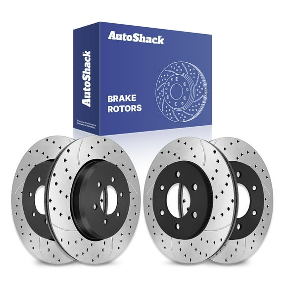 AutoShack Front Vented & Rear Vented Drilled & Slotted E-Coated Brake Rotors 4-PC Set Replacement for 2002-2006 Ford Expedition 2002-2006 Lincoln Navigator ShadowGuard
