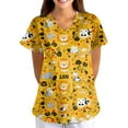 thumbnail image 3 of Scrub Tops Women Plus Size Short Sleeve V-Neck Shirts Funny Printed Scrubs Top Medical Nursing Uniforms with Pockets 01-Yellow L, 3 of 5