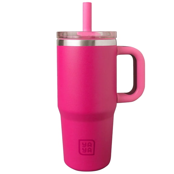 YAYA My First Travel Tumbler for Preschool & Kids 3 , Insulated Stainless Steel Tumbler with Reusable Silicone Straw & Spill-Proof Lid, Cup Holder Compatible, BPA-Free, 12oz, Fuchsia