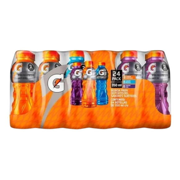 Gatorade - 24 Botellas De 350 Ml C/U; 8 Piezas Naranja, 8 Piezas Moras, 88 Piezas Lima Limon