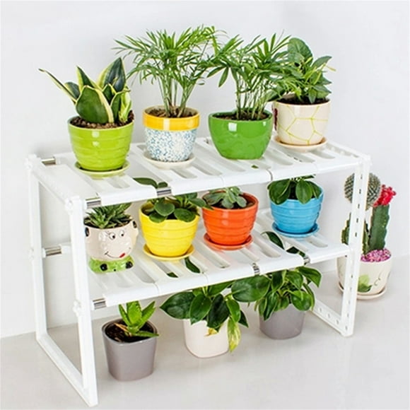 Leylor Storage Shelf -Multi-Functional 2-Layer Commodity Shelf Retractable Adjustable Storage Rack Kitchen Tools White