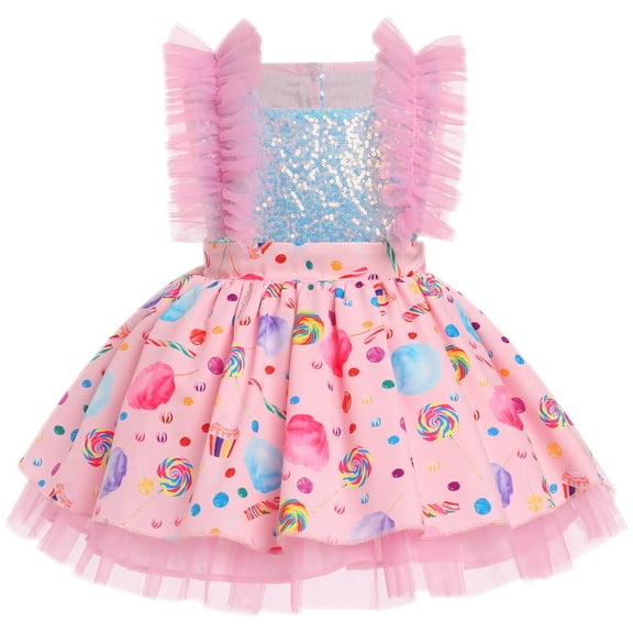IBTOM CASTLE Toddler Kids Girls Birthday Party Dress Strawberry/Donut/Candy/Easter Day/Alice Polka Dots Embroidery Princess Ruffle Tulle Wedding Pageant Evening Dresses
