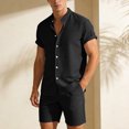 thumbnail image 2 of IWRICH Men's Two Piece Outfit Shorts Casual Short Sleeve Button down Shirt and Beach Shorts Set Summer Vacation Outfits Black XXL, 2 of 5