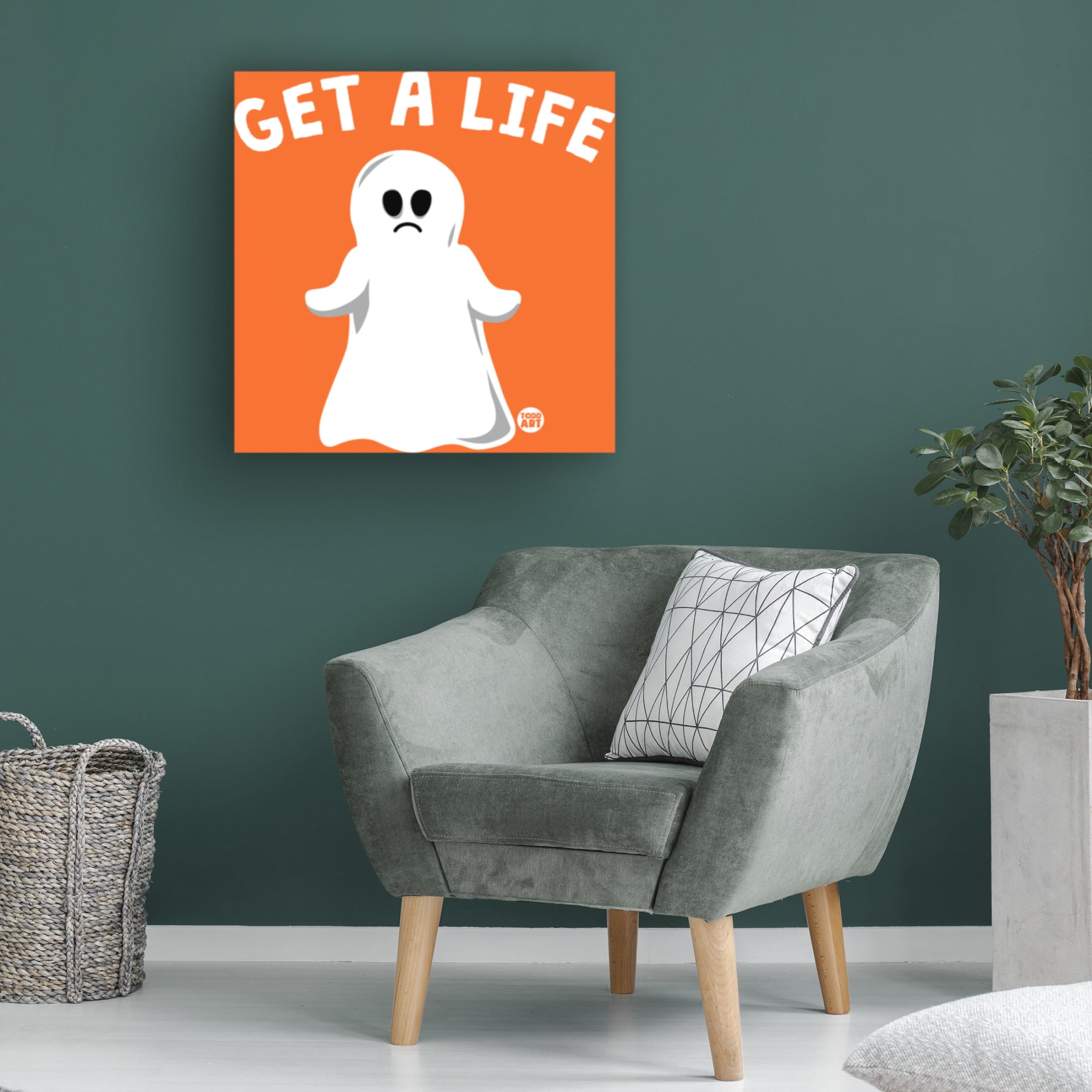 Canvas Wall Art - toddart 'Get A Life Ghost' Wall Art for Living Room, Bedroom, or Office Décor by Trademark Fine Art - 24 x 24 Inches