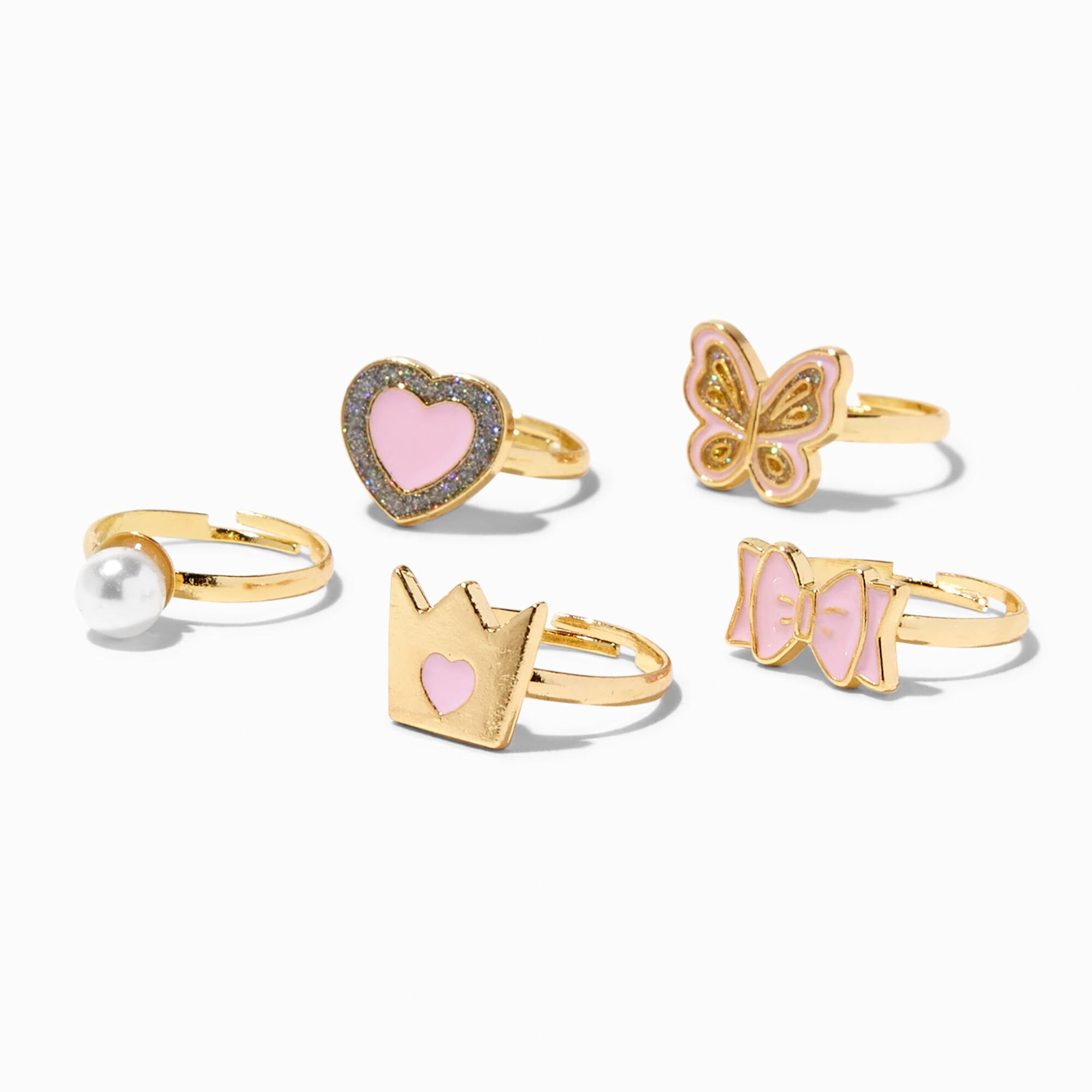 Claire s Dress Up Rings for Girls Kids Plastic Play Adjustable Rings for Little Girls and Special Occasions Princess Gold 5pk Walmart