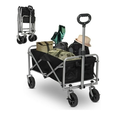 Collapsible Folding Wagon Cart, Beach Wagon with Big Wheels, Grocery Wagon All-Terrain Wheels Garden Grocery Wagon for Shopping Park Picnic, Camping, Beach Trip - Black