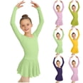 thumbnail image 2 of MKOSPLRT Ballet Leotards for Girls Dance Skirted Leotard Kids Long Sleeve Ballet Tutu Dress Toddler Shiny Tutu Dress Dancewear Green 12-13 Years, 2 of 8
