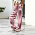 thumbnail image 5 of Womens Palazzo Pants 2026 Summer Linen Striped Wide Leg Trousers Elastic Waist Flowy Lounge Pant Pockets, M, 5 of 6