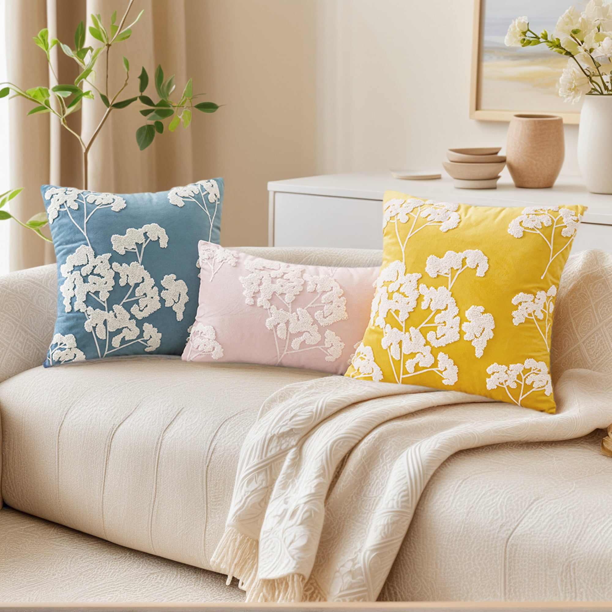 Unique Bargains Velvet Throw Pillow Covers with Blossom Pattern Pack of 2 Pink 20" x 12"