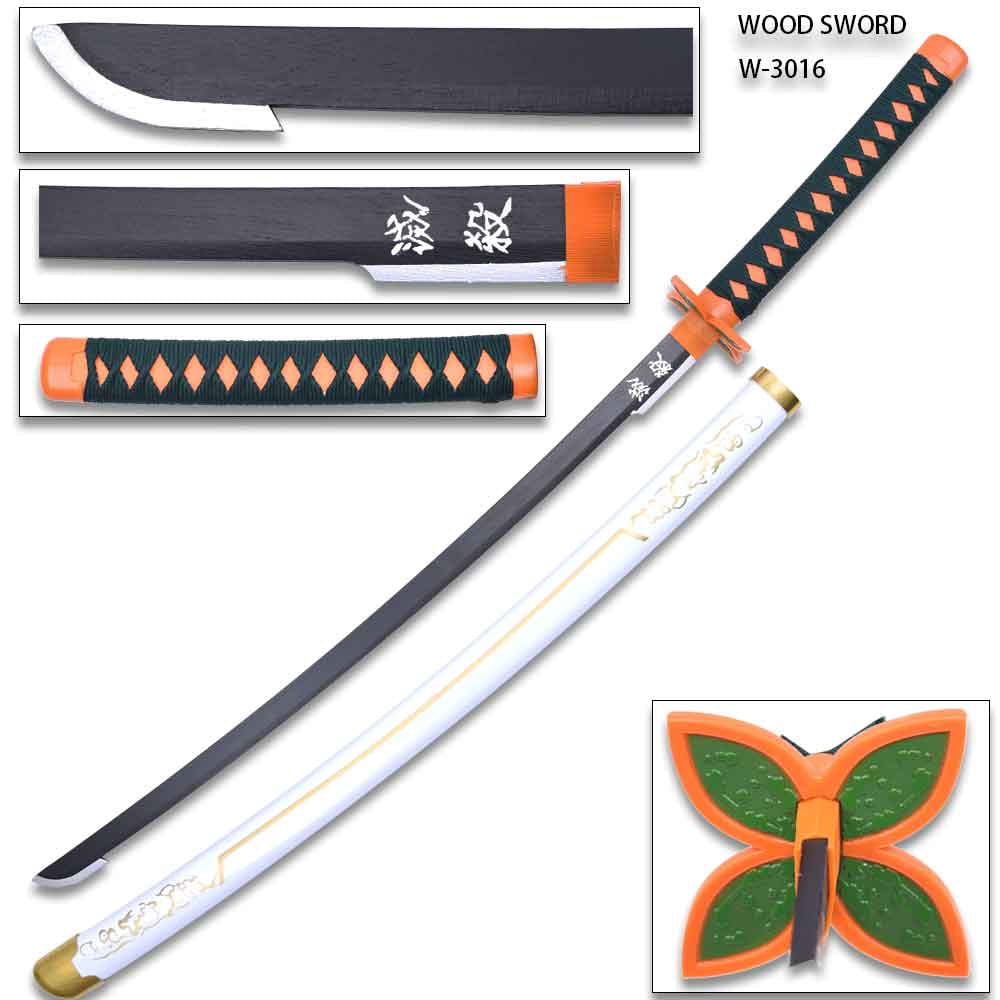 Demon Slayer: Kimetsu no Yaiba Shinobu Kocho Wood Katana Cosplay Sword Replica with Scabbard, 41 in