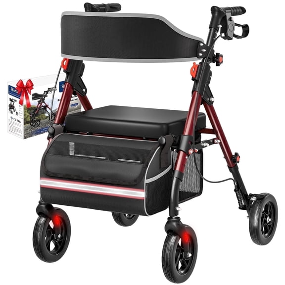 Elderly Walker, Equipped with Dual Brakes and Storage Basket, with Seat, Carrying Capacity of 350 Pounds, with 8-inch large Wheels, Roller Walker