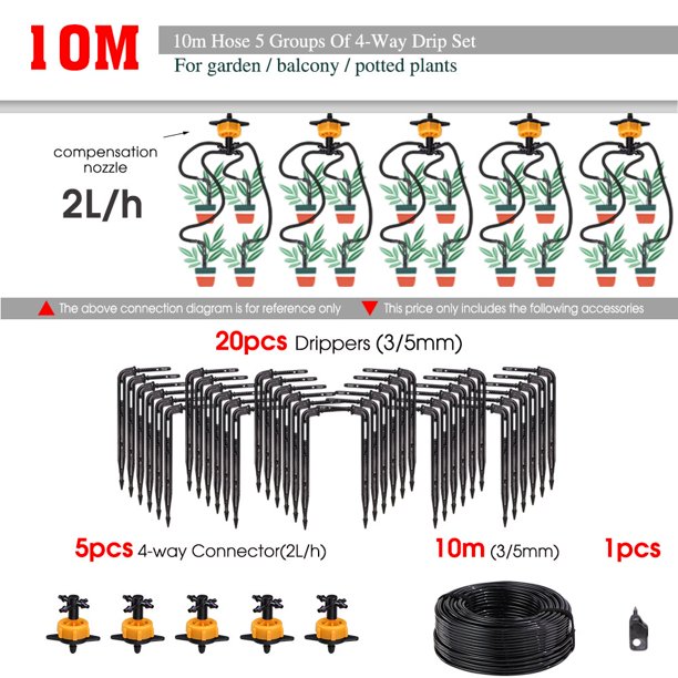 Garden Black 4-way 2/4/8L/H Micro Drip Irrigation Emitter Watering Systems Kit 3/5mm Arrow Dripper for Potted Greenhouse He Qiyong unisex