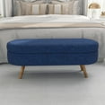 thumbnail image 5 of GZXS Linen Upholstered Ottoman with Storage, 43.5-Inch Oval Footrest Bench with Rubber Wood Legs, Modern End of Bed for Bedroom, Living Room, Entryway (Blue), 5 of 8