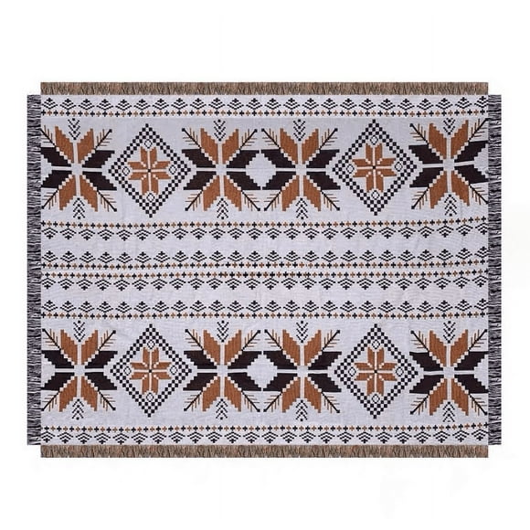 Southwestern Boho Decor, Multifunctional Blanket, For Couch Bed Chair Wall Tapestry, Orange Maple, 90x90 Cm, High Quality Material With Tassels