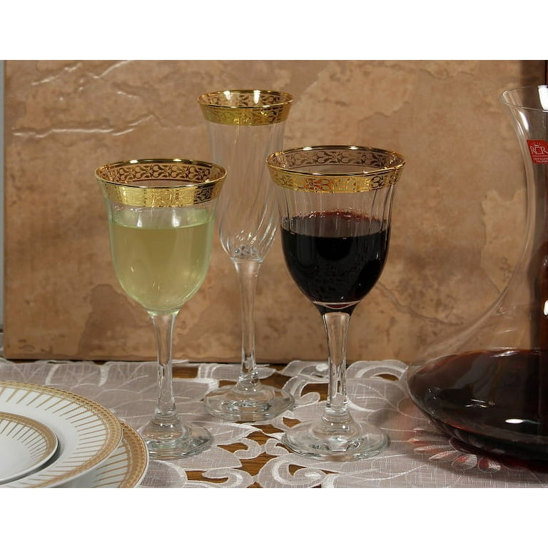 Silver Rimmed Wine Goblets, Set of 6 Lead Crystal Greek Key Design Wine  Goblets, Swirl Glass Pattern, Crystal Barware Gift